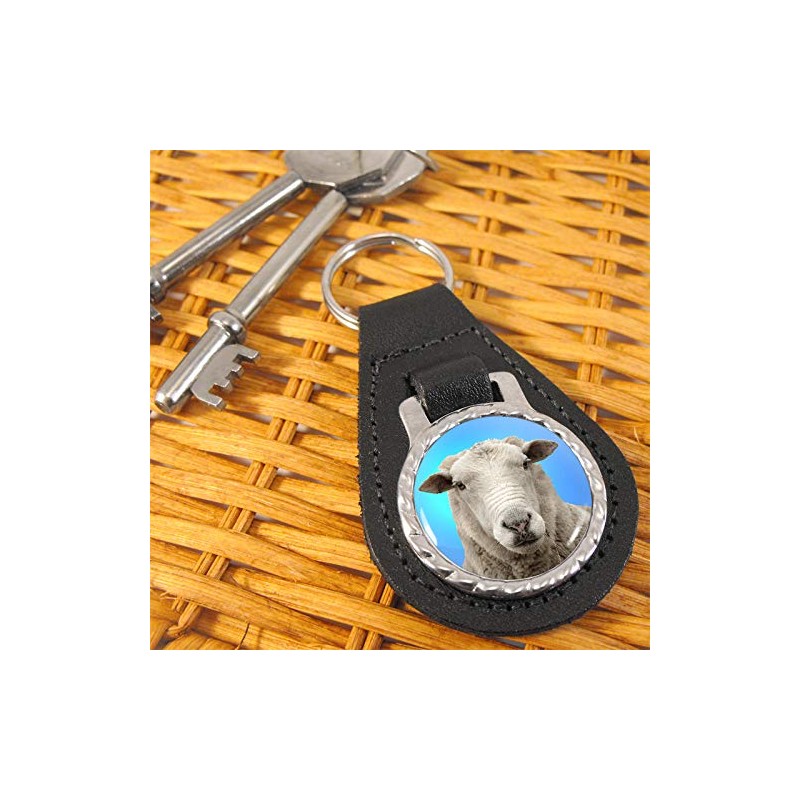 Giftshop UK Sheep Leather Keyring, Black leather and silver metal