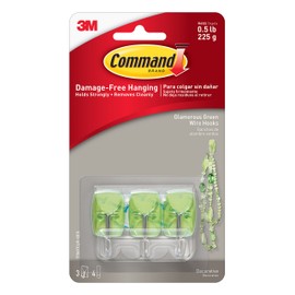 Command Wire Hooks, Small, Glamorous Green, 3-Hooks (17067CLR-GES)