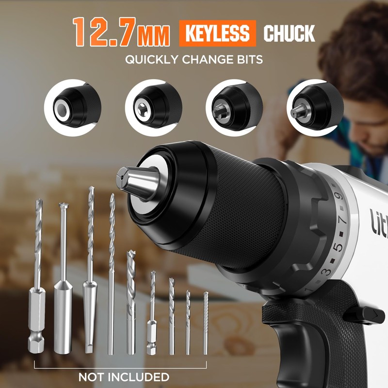 Litheli 20V Cordless Drill Driver, Brushless Power Drill with 2
