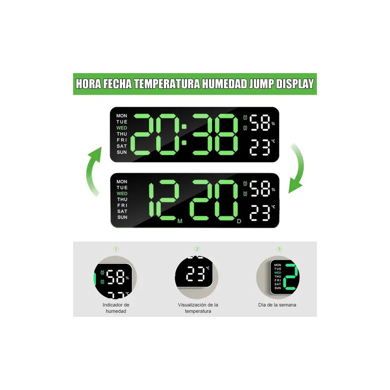Reloj De Pared Digital Led Con Termómetro, Fecha,alarma