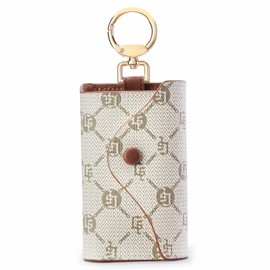 GOLF SUPAGS Women PVC Leather Car Key Chain Card Holder Wallet Pouch 6 Hook Snap Closure keys Money Organizer Case (Brown×White, style-2)