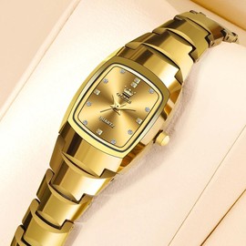 Ladies Waterproof Gold Luxury Stainless Steel Watches - Color: White