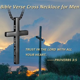 ZRAY Cross Necklace for Men Inspirational Bible Verse Cross Pendant Stainless Steel Cross Chain 22+2inch Christian Jewelry Meaningful Religious Gift for Boys(B-3：5)