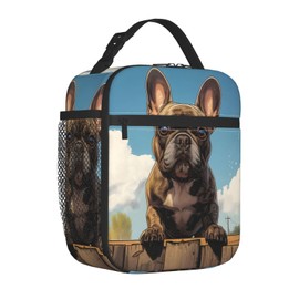 VODRM French Bulldog Insulated Lunch Box,Adorable Dog on Blue Sky Background Reusable Tote Bag for Pet Lovers,Playful Puppy Design Lunchbag,Portable Cooler Lunchboxes for Work School Picnic Gifts