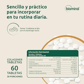 Biomiral Colagener Suplemento Alimenticio Colágeno Hidrolizado Vitamina Tabletas 660 1000 Piel Cabello Articulaciones Libre Ogm