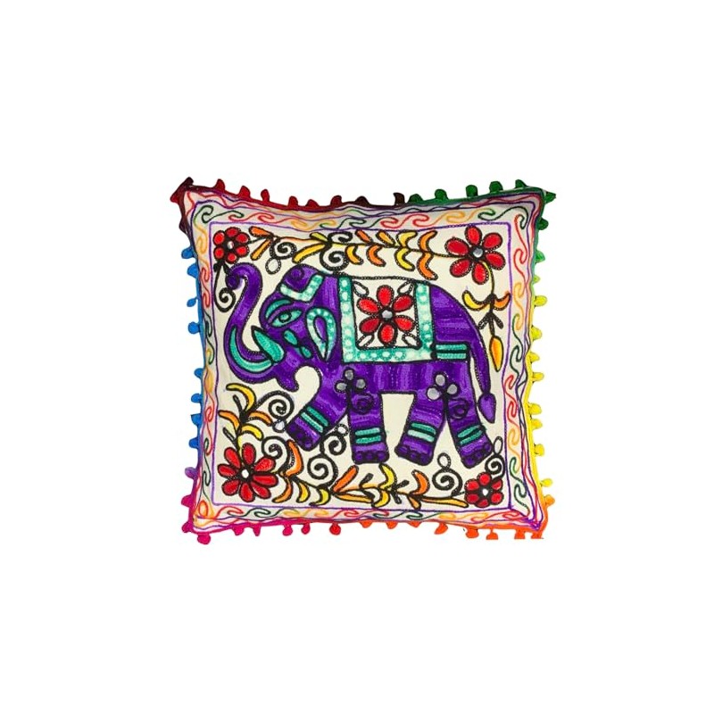 Original Kikan Floral Suzani Elephant Cushion Cover with Pom Poms