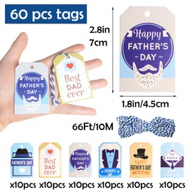 HADDIY Happy Father's Day Gift Tags,60 Pcs Father's Day Hanging Paper Tags with String Dad Labels for Gift Wrapping Supplies