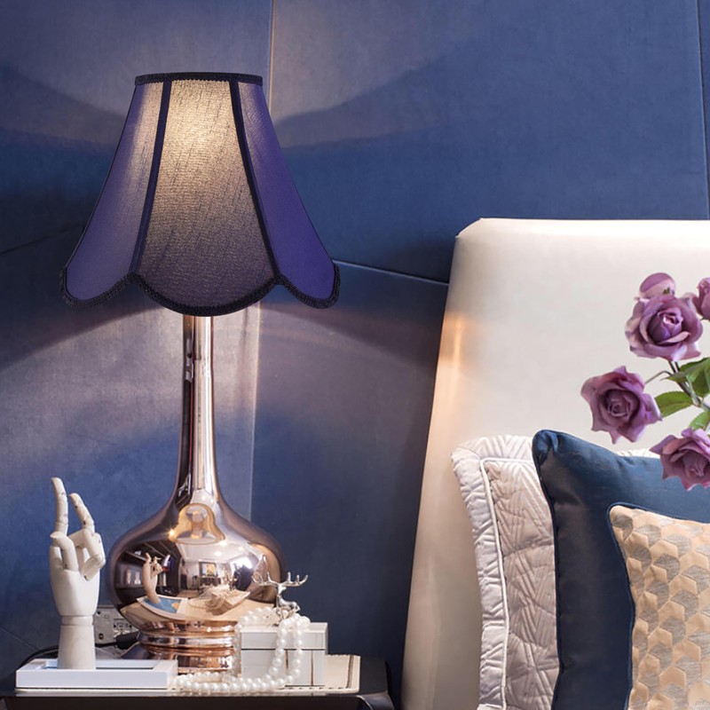 GO&SO Navy Blue Lamp Shade Scalloped Lampshade,Petal Edge Braid Bell