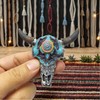 2Pcs Hand-Painted Bull Skull Fridge Magnet – Indian Style, Cowboy