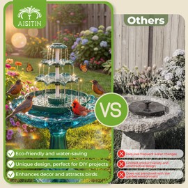 AISITIN 6.5W Solar Bird Bath Fountain, 3-Tiered Waterfall, DIY Detachable