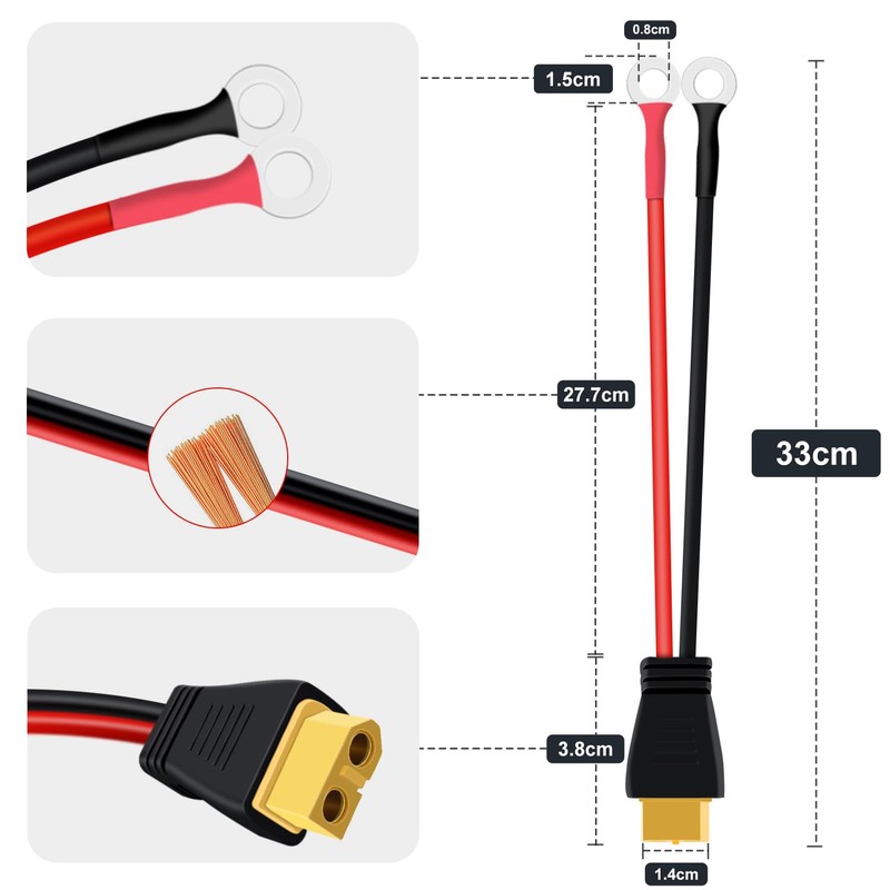 HuaLiSiJi XT60 to O Ring Terminal Cable 12AWG O Ring