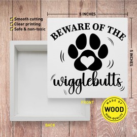 Dog Lover Decor Wooden Box Sign, Funny Dog Desk Decoration for Home Bedroom, Beware of the Wigglebutts, Dog Lover Gifts for Women Men, Dog Mom Dog Dad Dog Owner Gifts
