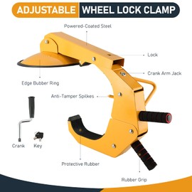 ATPEAM Wheel Lock Clamp, Anti-Theft, Heavy Duty, Adjustable, Tire Lock, 2 Pack, Black, Yellow