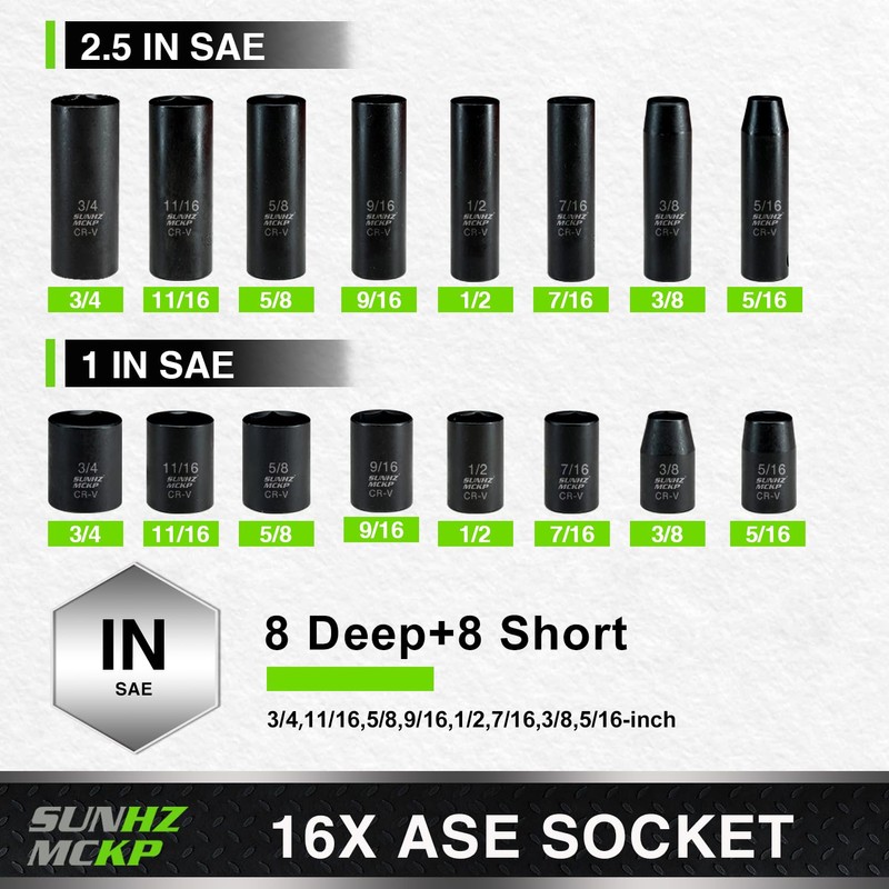 SUNHZMCKP 3/8" Drive Impact Socket Set, 52 Piece Standard SAE