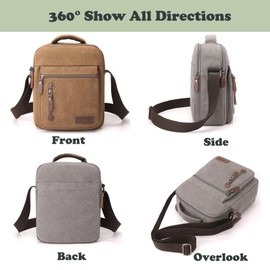 Foino Shoulder Bags Men's Handbag with Many Pockets Shoulder Bag Large Capacity Side Pocket Travel Bag Canvas Tablet School Book Bag for Travel, brown