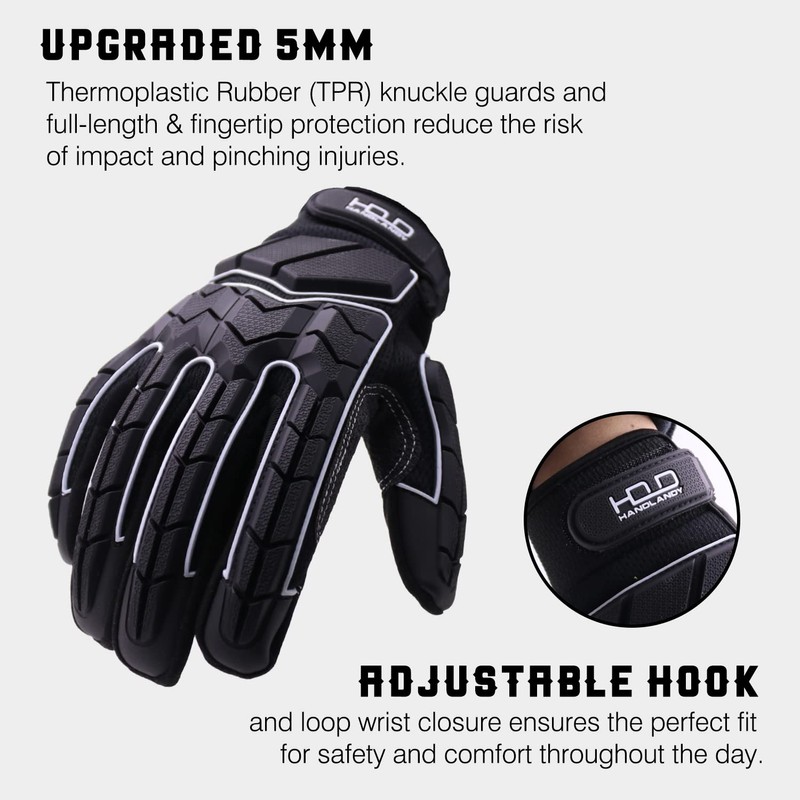 HLDD HANDLANDY Heavy Duty Work Gloves, SBR Padding, TPR Protective