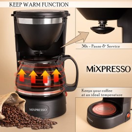 Mixpresso Drip Coffee Maker Coffee (6 Cups), Black