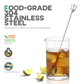 Homestia 12-Inch Stainless Steel Cocktail Spoon with Trident Handle - Perfect for Mixing & Layering Drinks in Tall Cups, Bar & Shakers - Durable Long Handle Bar Stirrer (Silver)