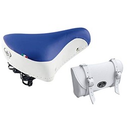 Montegrappa Vintage Saddle Mod. 08 / F & Storage Bag Mod. 0016 - White / Blue, Bicycle Saddle, Faux Leather, Foam Gel, Unisex-Adults