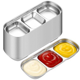 24 Pcs Stainless Steel Divided Dip Bowls, 3-Section Design, Korean Style 304 Stainless Steel, Dishwasher Safe, Ideal for BBQs Camping Parties, Space-saving Stackable