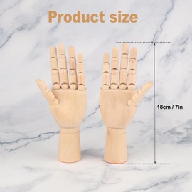 Wooden Hand Model, 2 PCS, 7 Inches Left and Right Hand Art Mannequin Figure with for Hand Jewelry Display, Decoration, Sketching, by GNIEMCKIN..