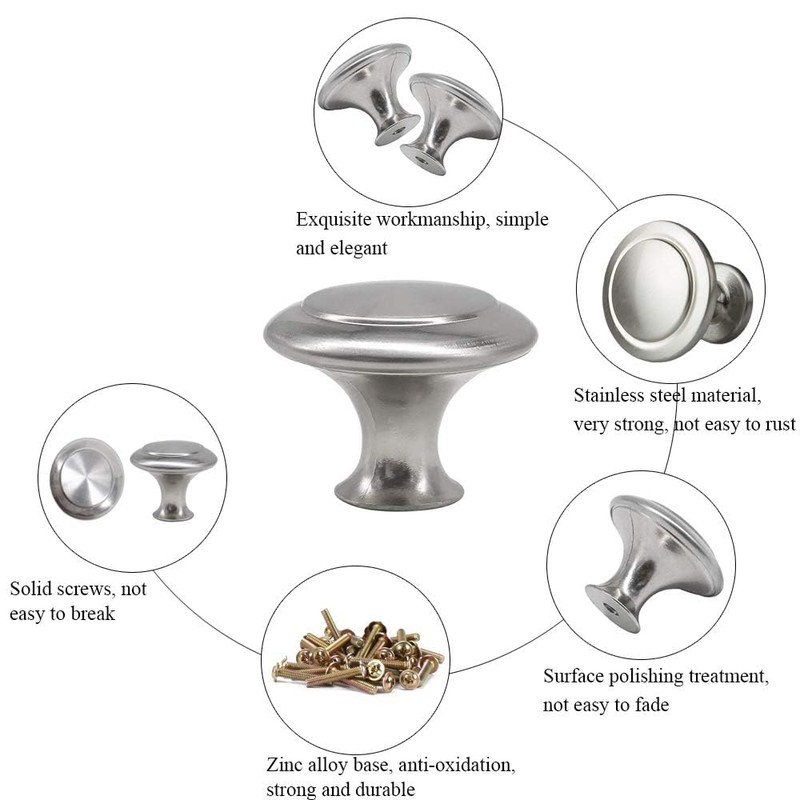 Luabue 30Pcs Cabinet Door Knobs Round Mushroom Shape Pull Handle