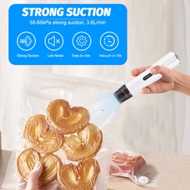 Handheld Vacuum Sealer Machine Portable USB Charging Cordless 2-in-1 Manual Handheld Vacuum Pump with 5pcs Sous Vide Bags for Food Storage and Preservation BPA-Free