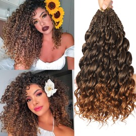 FLWAI Pre Looped Ocean Wave Crochet Hair 14 Inch 8 Packs Boho Style Hair Extensions Short Curly Crochet Hair Pre Twisted Synthetic Deep Wavy Curly Braiding Hair for Women (T30)