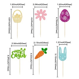 24 piezas de decoración para cupcakes de conejo de Pascua con purpurina, cesta de zanahoria, huevo, decoración para Pascua, tema de primavera, baby shower, suministros de fiesta de cumpleaños para niños