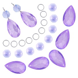 GORGECRAFT Crystal Chandelier Pendants Parts Beads 10Pcs Teardrop Glass Pendants 20Pcs Octagon Beads for Door Curtain Candlestick Party Wedding Chirstmas Decoration Purple