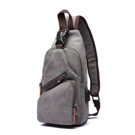 FANDARE New Sling Bag Men Chest Pack with USB Crossbody Bag One Strap Backpack Messenger Bag for Travel Cycling Camping Hiking Waterproof Canvas Gray