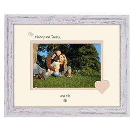 Mummy & Daddy Photo Frame Mummy & Daddy and Me 6x4 Double Mounted 752F Quality Gift (Shabby Chic Frame Cream Mount Beige Inside)