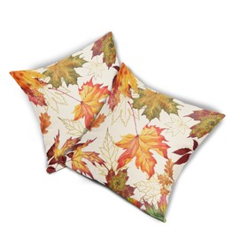 Fall Leaf Pillow Covers 18x18 Inch Set of 2 Happy Autumn Maple Leaf Throw Pillowcase Cotton Linen Square Fall Decor Fall Thanksgiving Cushion Cover for Sofa Bedroom Indoor Party