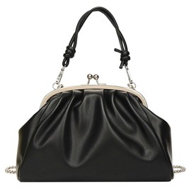 Chain Evening Handbag Purses for Women Kiss Lock Pleated Clutch Bag Cross Body Purse Elegant Handle for Daily Life, Black, Free