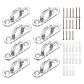 Lyaor Pack of 8 304 Stainless Steel Eye Plate with Hooks M5 Eyelet Holder - Durable Mounting Hooks up to 40 kg Weight - Wall Hook with Screw for Hanging Plant Basket Ceiling Fan Awning