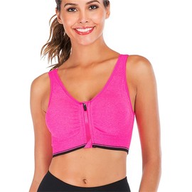 Manxing Sports Bra Women's High Impact Zip Front Wireless Push Up Bras Yoga Bra for Workout Fitness Hot Pink