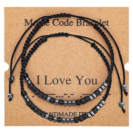 Rollnewskin I Love You Morse Code Bracelet, 2 Pcs Friendship Couple Bracelets, Adjustable Morse Code Bracelets for Couple, Friendship, Bff Relationship, Girlfriend and Boyfriend