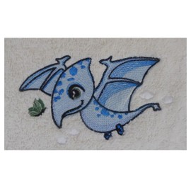 Paul the Dinosaur (1350) - Embroidered Lightweight Soft Patterned Fleece Baby Blanket (Blue Geometric)