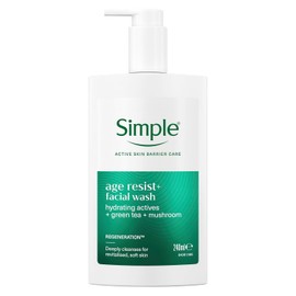 Simple Age Resist+ Facial Cleanser with hydrating actives, green tea and mushroom daily face wash deeply cleanses for revitalised, soft skin 240 ml