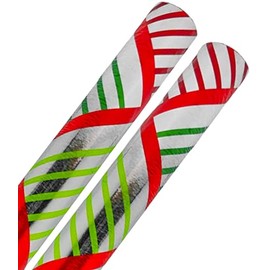 FLOMO Christmas Wrapping Paper - Mini Rolls - 14-Inch X 6.5-Feet - Red Green Stripes with Silver Background; 2 Pack