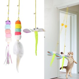 Katzenspielzeug Hängende Tür mit Katzenminze, 3Pcs Interaktives Spielzeug für Katze, Katzen Teaser Einstellbar Katze Spielzeug Katzenangel mit Federn, Cat Toys Selbstbeschäftigung Hängende mit Glocke