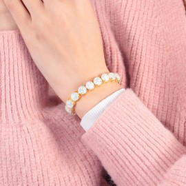 CiNily Big Opal Bracelets for Women, Rhodium Plated Created White Fire Opal Fashion Jewelry Christmas Gifts Round Gemstone Bracelets 8''