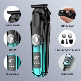 KOMINGDON 6-in-1 Hair Clipper Beard Trimmer for Men, All-in-One Men's Grooming Kit for Nose,Ear,Body,Mustache, Cordless Electric Shaver Razor with IPX6 Waterproof,120-Min Runtime,LED Display