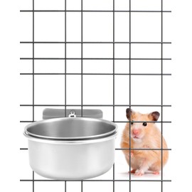 QWORK® Set of 2 Stainless Steel Bird Feeding Bowls for Hanging, Bird Cage Accessories, Rat Cage Accessories (10 x 4.5 cm)