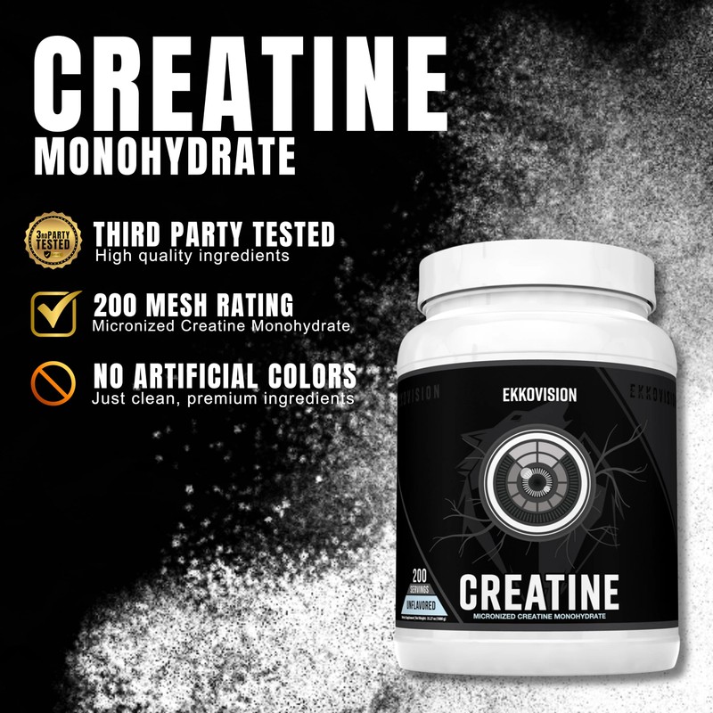 Ekkovision Creatine Monohydrate Powder, Micronized, Unflavored, Pre Workout & Post