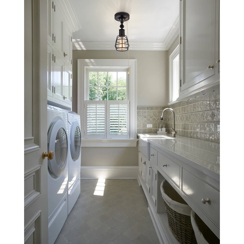 Industrial Farmhouse Close to Ceiling Light with Pull Chain 1