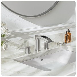 Phiestina Waterfall Widespread All Metal Heavy Duty Vintage Brushed Nickel Bathroom Sink Faucet, 3 Hole 8 Inch Vanity Faucet, with Pop-Up Drain and Water Supply Line, NS-WF005-BN