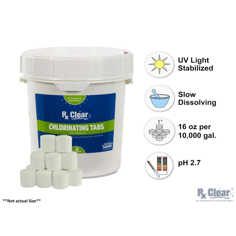Rx Clear 1" Inch 99% Trichloro Stabilized Swimming Pool Chlorine