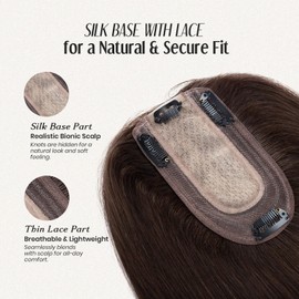 MY-LADY Human Hair Toppers for Women Real Human Hair Thin 7 * 13CM Silk Base with Lace Clip in Remy Hairpieces 150% Density 12 Inch Dark Brown