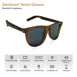 GenXenon Smart AI Translator Glasses with ChatGPT-Real Time Translation (110+Languages), Auto On/Off by Wearing Sensor,Noise Cancelling, Remote Shooting, Bluetooth Sunglasses for Business/Travel-Brown